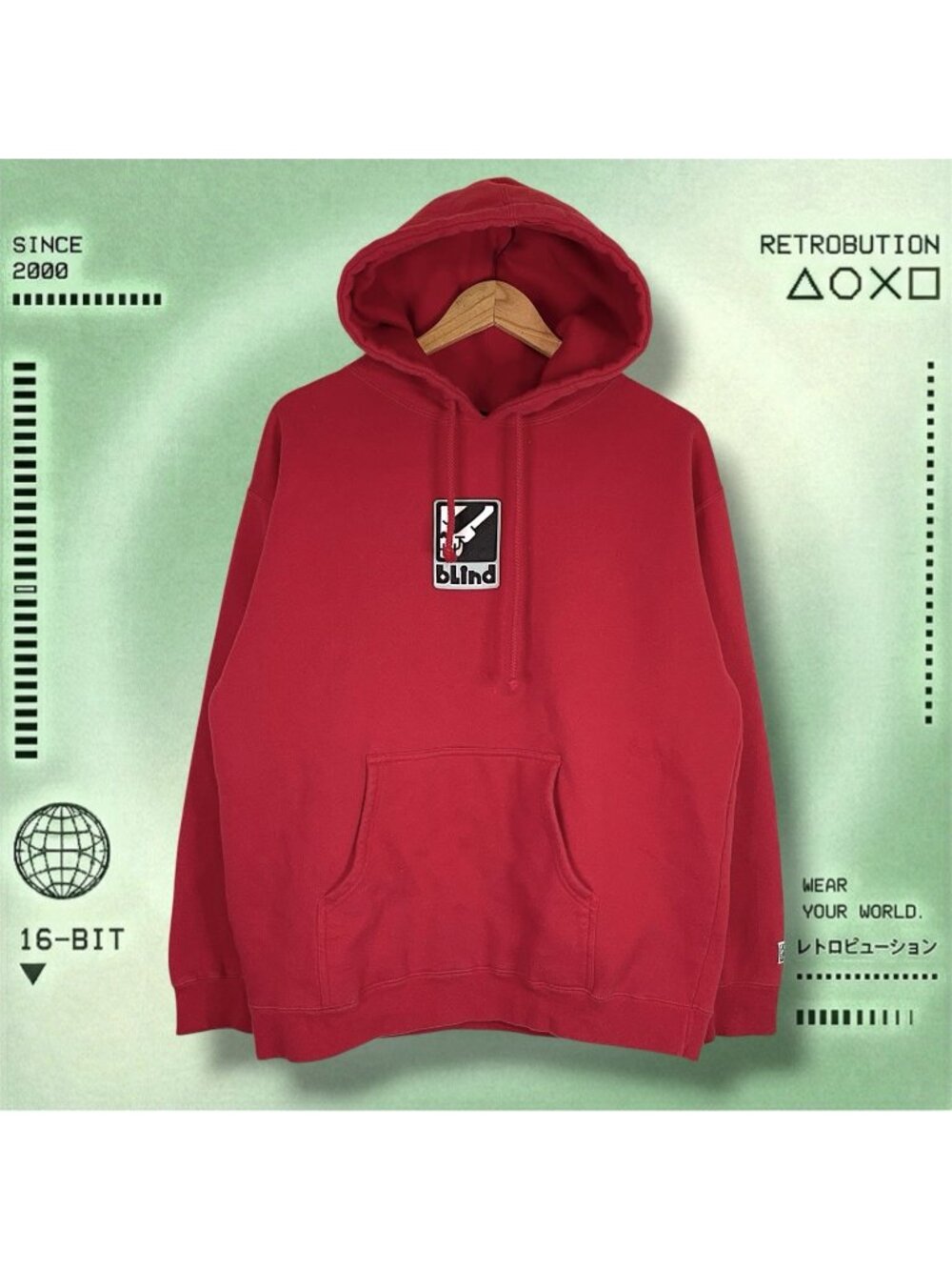 Vintage Blind Skateboards Skull Box Logo Hoodie Red Size XL